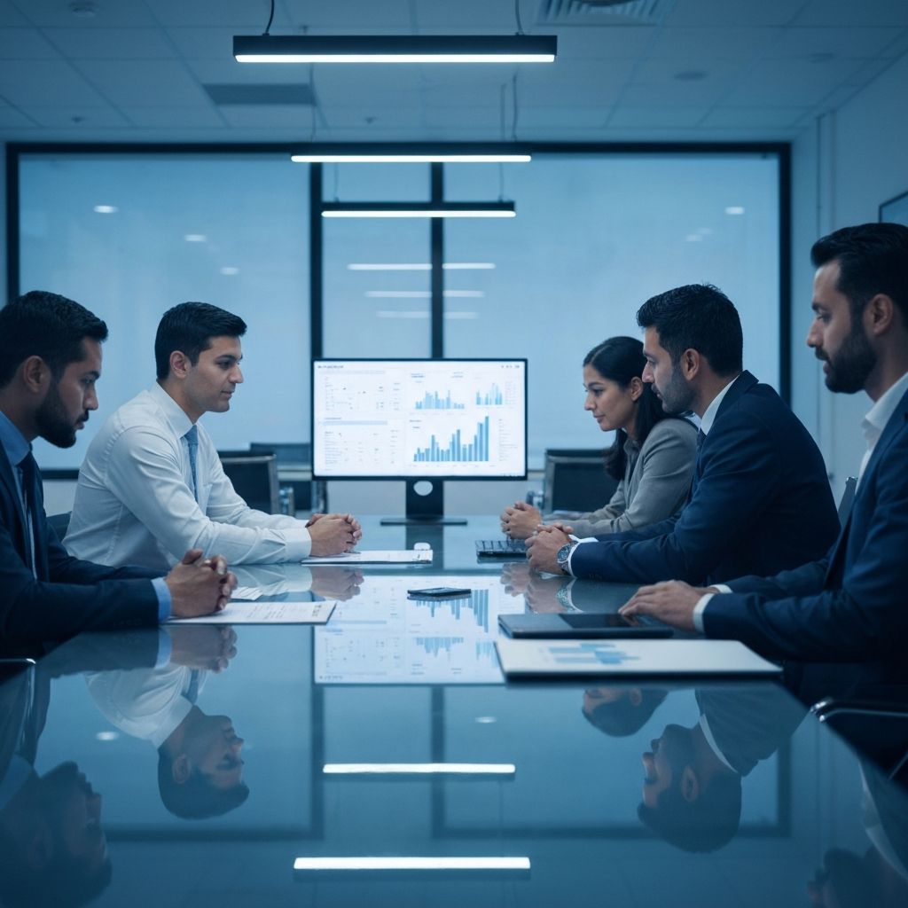 Leadership team reviewing business operations